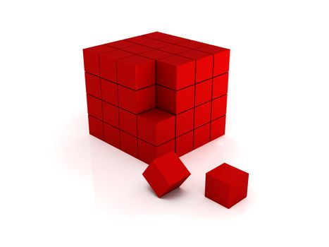 3d render of red color cubes on white background.