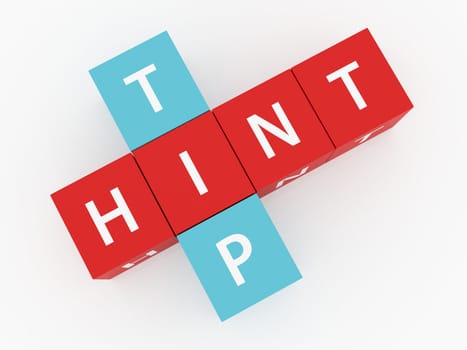 Hint tip crosswords on dices and white background.