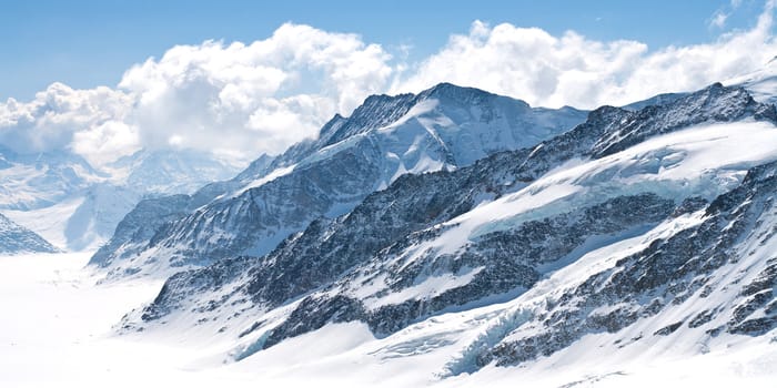 Great Aletsch Glacier Jungfrau region,Part of Swiss Alps Alpine Snow Mountain Landscape at Switzerland.