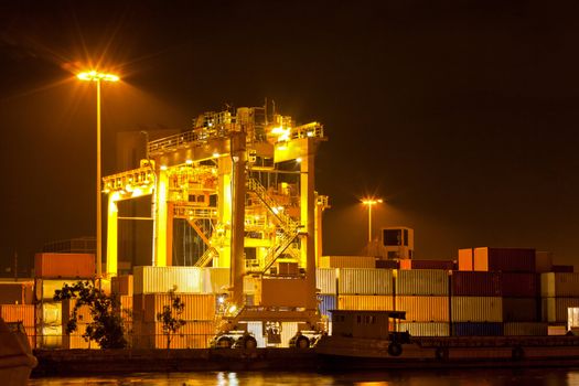 Mobility Crane car in commercial container cargo port for shipping