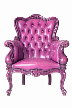 isolated Armchair Pink genuine leather classical style sofa with clipping path