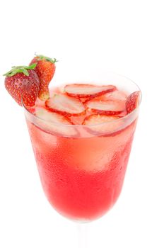 strawberry juice in glass served with slices of  strawberry