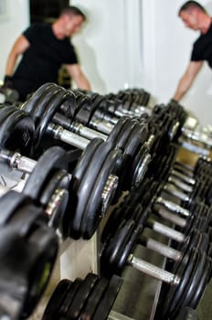 Weight training equipment in fitness club