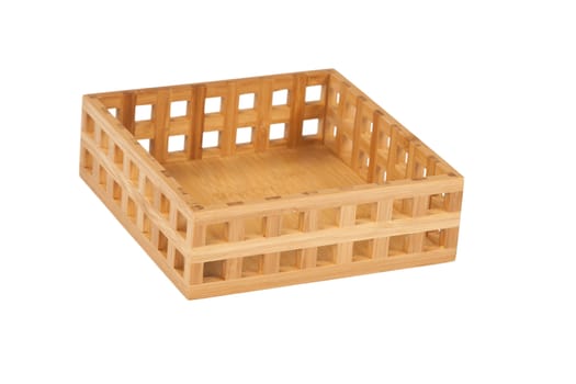 Small bamboo wooden basket on white background 