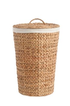 Isolated on white laundry basket made of rattan