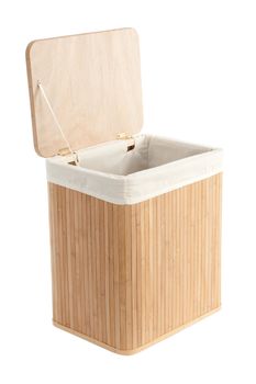 Isolated on white laundry basket made of bamboo 