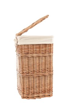 Isolated on white laundry basket made of rattan