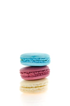 three french macaroons  stack on  white background