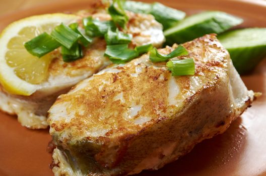 grilled t-bone codfish  steak and vegetables