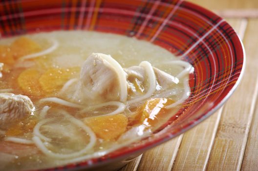 Chicken homemade  soup with noodle and vegetables