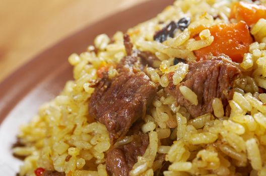 Traditional oriental pilaf.close up
