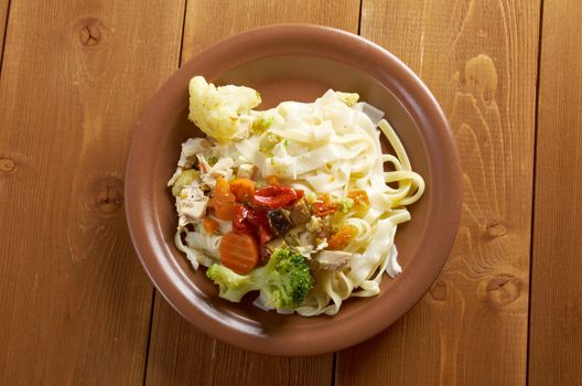 chicken breast with vegetables  with pasta tagliatelle