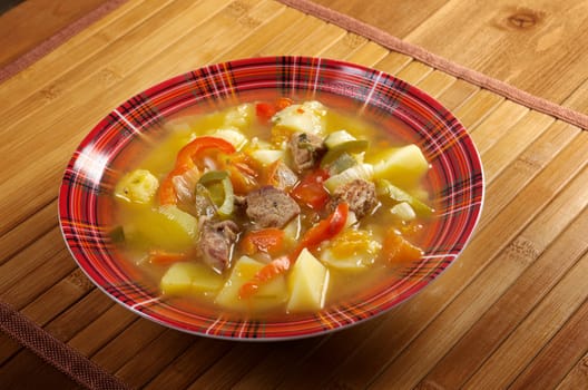 beef soup Lecho.Lecso  Hungarian  which  peppers and tomato.