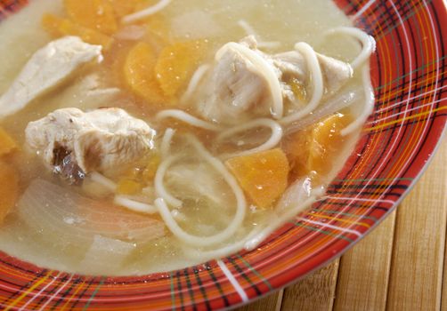 Chicken homemade  soup with noodle and vegetables