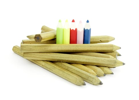 The group of pencils lies on a white background