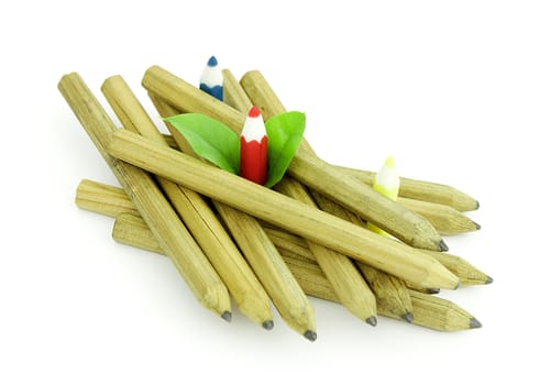 The group of pencils lies on a white background