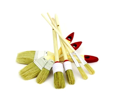 Brushs for painting works with wooden handles