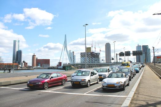 Highway near the bridge Erasmus of Rotterdam. Netherlands