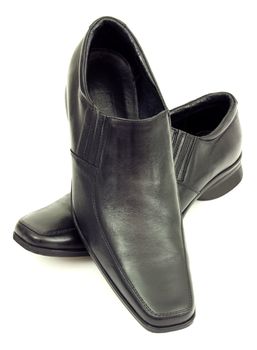 Elegant pair of black shoes on white background