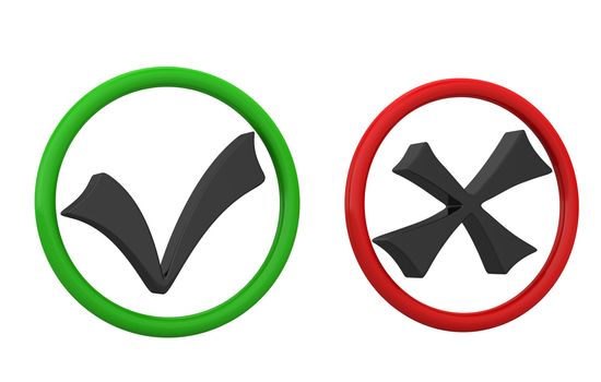 Green and red checkbox on a white background