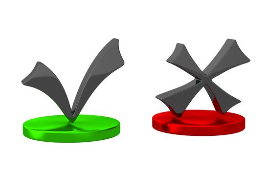 Green and red checkbox on a white background