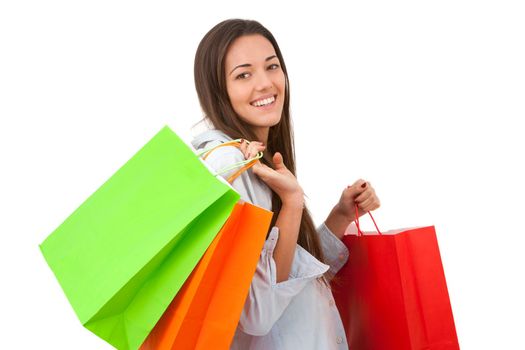 Young attractive woman holding some shopping bags.