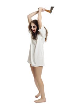 Zombie girl with axe isolated