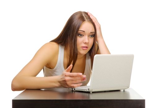 Young girl with laptop isolated