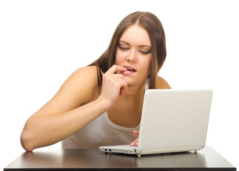 Young girl with laptop isolated