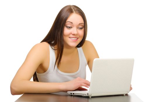 Young girl with laptop isolated