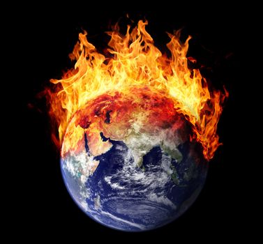 Burning earth globe east hemisphere (without gloving) (elements furnished by NASA)