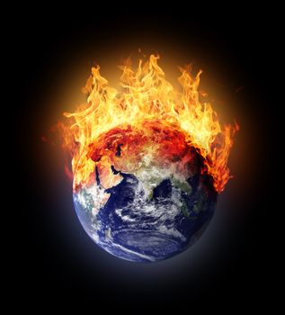 Burning earth globe east hemisphere (with gloving) (elements furnished by NASA)
