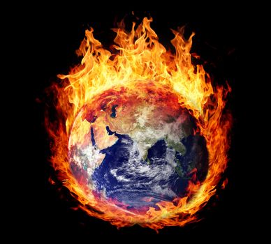 Burning globe earth (east hemisphere) - version without glowing (elements furnished by NASA)