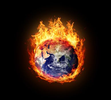 Burning globe earth (east hemisphere) - version with glowing (elements furnished by NASA)