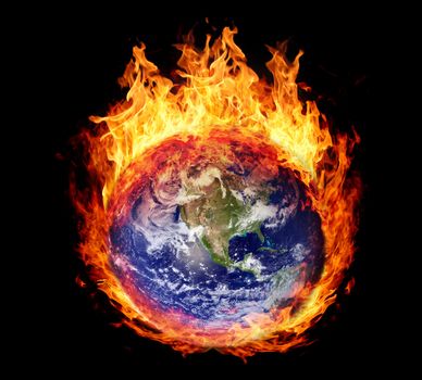 Burning globe earth (west hemisphere) - version without glowing (elements furnished by NASA)