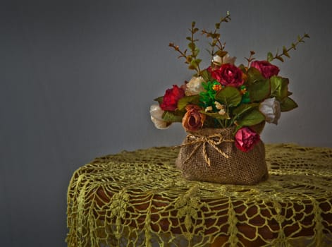 still life with rose flower on wall background
