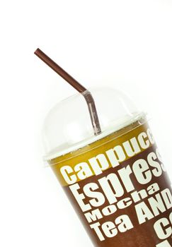 Close up of paper coffee cup on white background