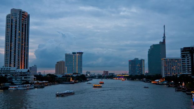 View of Modern city with river in Thailand