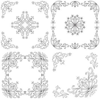 Set abstract floral backgrounds, black contour on white background
