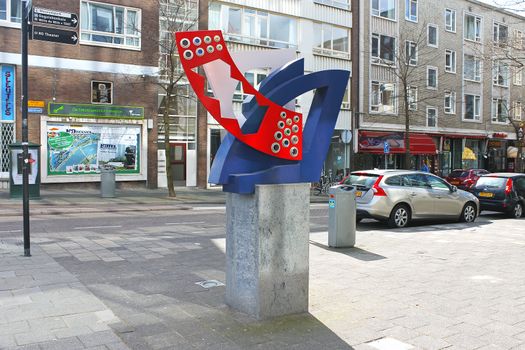 Rotterdam, Netherlands – April 01: Abstract sculpture on the street on 01.04.2012 in Rotterdam, Netherlands.