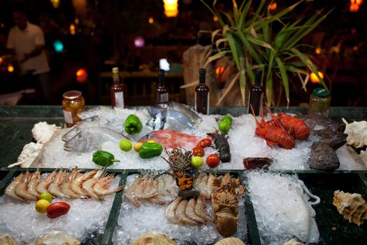 different seafood at a restaurant