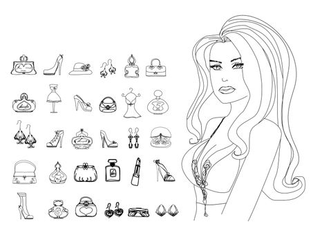 Fashion shopping icon doodle set