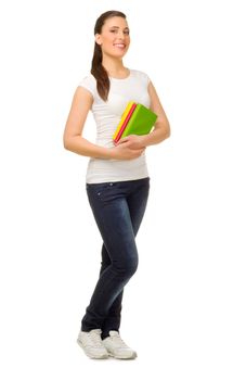 Young girl with books isolated