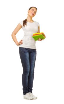 Young girl with books isolated