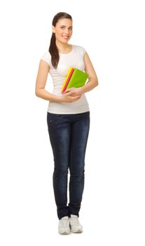 Young girl with books isolated