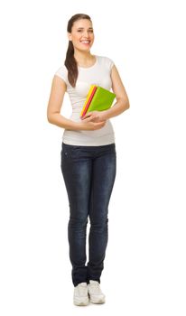 Young woman with books isolated