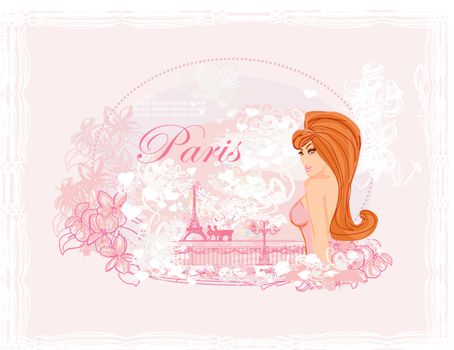 beautiful women Shopping in Paris - vector card