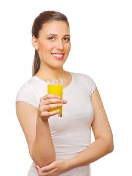 Young girl with fruit juice isolated