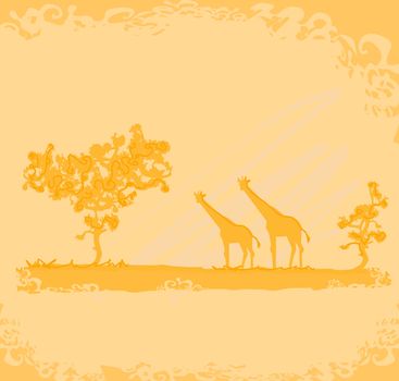 grunge background with African fauna and flora