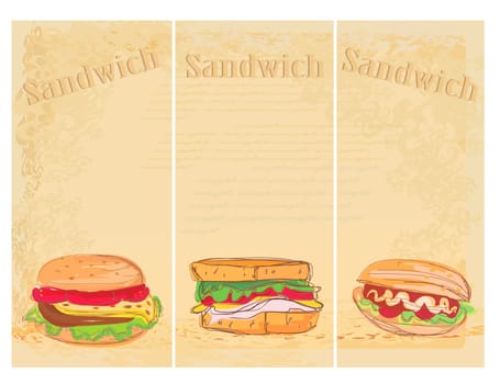 Horizontal grunge background with sandwich set